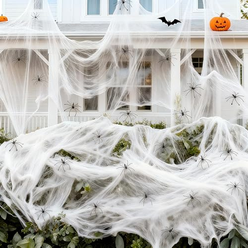 AeLion 60g Halloween Decorations Outdoor Spider Web Cobweb 40 pcs Fake Spiders, Stretchable Halloween Party Orament for Indoor Haunted House Decor Trick-or-treat Supplies