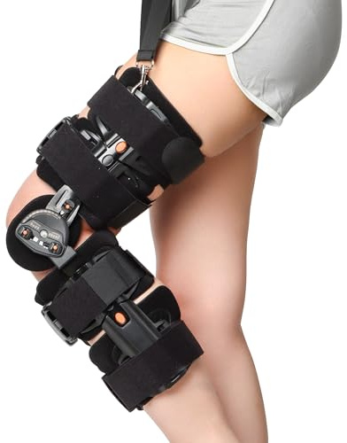 NIdreamCE Rodillera con Bisagras Poste OP Inmovilizador de Rodilla Tirantes para Piernas Ortopédico Rótula Rodillera Inmovilizador de Rodilla Ortesis, Ajustable para Pierna Izquierda Derecha