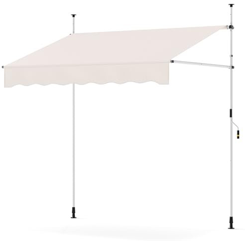 GOPLUS Klemmmarkise, Markise Balkon ohne Bohren, Markise mit Handkurbel, höhenverstellbar, UV-beständig & wasserabweisend, Sonnenschutz für Balkon Terrasse & Garten (Weiß,200 cm)