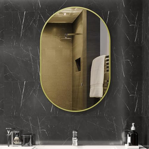 HOMCOM Espejo de Baño Ovalado 60x90 cm con Marco de Aluminio Espejo de Pared Decorativo Horizontal o Vertical para Salón Entrada Pasillo Dorado