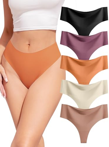 VOENXE 5 Pack Stringtrosor HöG Midja,Mjukseamless Trosor Dam Flerpack String,UnderkläDer Dam,Sport Stringtrosa FöR Kvinnor,Osynliga Thong Panties Women,Seamless Underwear Tanga,SöMlöSa Damtrosor