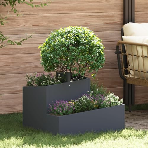 HaoChrymec Jardinière with Plastique Synthétique, Design Rectangulaire, Résistant aux UV, Jardinières Extérieur, Bac à Fleurs Extérieur, Jardinière Balcon, Anthracite, Taille Moyenne