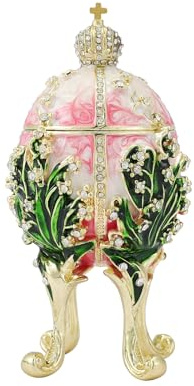 QIFU Vintage Pink White Easter Egg Style Enamel Trinket Box, Unique Gift for Family