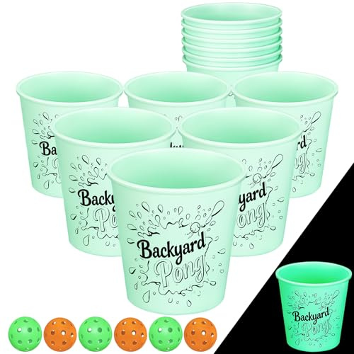 Mostop Yard Pong Outdoor Game: Giant Yard Game Set with 12 Buckets Glow in Dark, 6 Balls and Carry Bag, Toss Game Throwing Games for Adults and Family, Outdoor Game for Lawn, Backyard, Beach