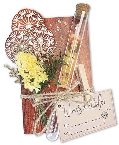 Yezirzax Wunscherfüller Geldgeschenke Verpackung, Geldgeschenk Geburtstag mit Blumen Reagenzglas Grußkarte und Juteseil, Lustige Geschenke Geldgeschenk aus Holz für Hochzeit Geburtstag Weihnachten