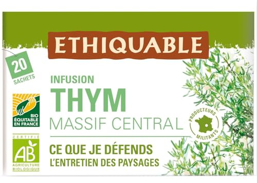 PAYSANS D'ICI – Infusion Bio au Thym du Massif Central, Saveur Authentique et Apaisante (20 Sachets) - Le lot de 3