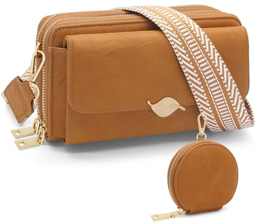 REETEE Handytasche zum Umhängen PU Leder Umhängetasche Klein Damen Große Kapazität Handy Umhängetasche, Crossbody Bag Schultertasche mit Kartenschlitz Verstellbar Breiter Gurt (braun)