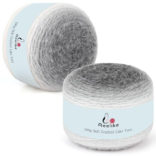 Aeelike Farbverlauf Häkelwolle, 380g Farbverlaufsgarn zum Stricken und Häkeln, 800m Bequem Acrylic Baumwollgarn Langfloriges, Warm Yarn für Anfänger, Grau