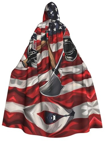 DUWAA Bata de disfraz de hacha de bombero con estampado de bandera de línea roja para hombre, disfraz de Halloween, uniforme medieval, capa de mago