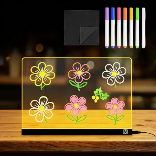 Acrylique LED tableau de dessin, 30x20cm Tablette à Dessin Lumineuse, Tableau Acrylique Effaçable avec 7 Stylo et Support, Tablette lumineuse Dessin Enfant, Cadeaux d'Noël Tableaux à Mémos