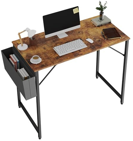 Yansee Schreibtisch Schwarz 80×40×74.5cm Computertisch Bürotisch mit Kopfhörer Halter und Aufbewahrungstasche, Kleiner Schreibtisch Arbeitszimmer Holz PC Tisch Officetisch für Home, Office, Braun