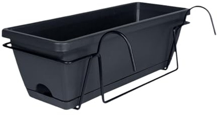 Ｚｉａｌｏｆｉ Balkon Pflanzgefäß mit Gestell Und Tablett, 43 X 19 X 15 cm, für Garten Und Fensterbank, DUNKELGRAU