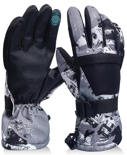 Favelable Guanti da Sci Uomo Donna, Guanti Invernali Antiscivolo con Touchscreen per Sci, Guanti Sportivi Antivento, Impermeabili e Termici, Per Snowboard, Pattinaggio e Attività All'aperto, S