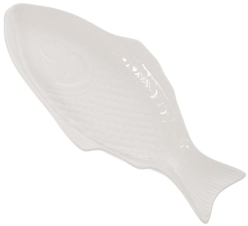 SHERCHPRY Plat Créatif Forme Poisson en Céramique Blanche 28 CM pour Réception et Repas de Fête