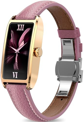 Smartwatch Damen Elegant Dünn Fitnesstracker Eckig Damenuhr 1.13 AMOLED Fitnessuhr Frauen Herzfrequenzmesser Schrittzähler Schlafanalyse Menstruationszyklus Pulsuhr Gold IP68 Wasserdicht Sportuhr