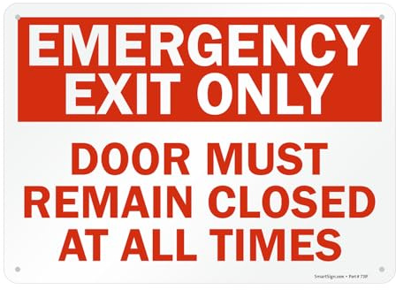 SmartSign Emergency Exit Only Sign Door Must Remain Closed at All Times (10 x 14 Non-Reflective Aluminum), Made in USA