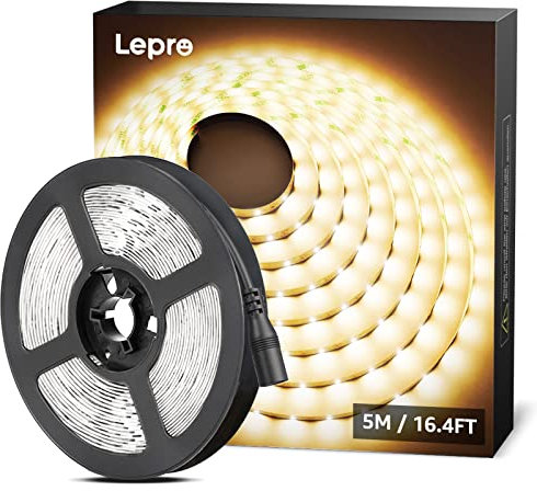 Lepro Striscia LED 5m 300 LED 2835, 16W 2300lm Luce Nastro Luminoso Bianco Caldo 3000K, Strisce LED 12V per Decorazione e Illuminazione Domestica, Magazzino, Negozio, ecc