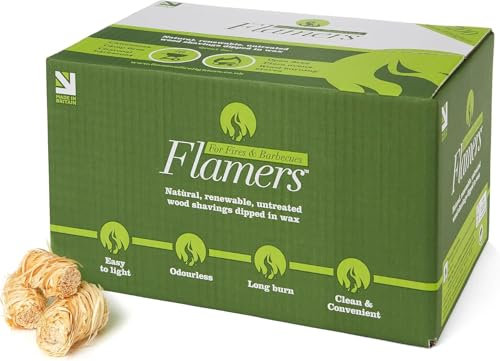Flamers Firelighters - 200 Units Natural Fire Lighters for Wood Burner Firepit Bbq Pizza Oven Fireplace Chimenea Barbecue Fire Starter - Firestarter for Kiln Dried Kindling Log Coal Charcoal Briquette