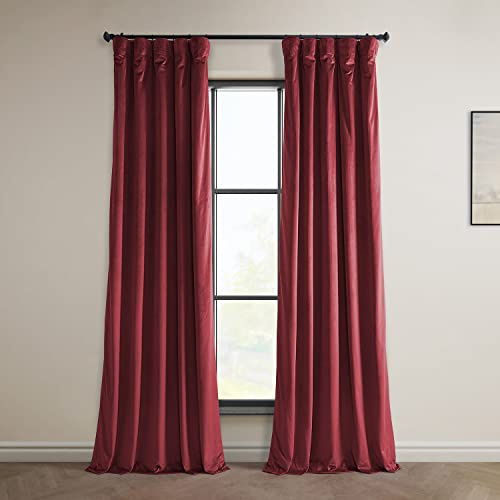 HPD Half Price Drapes Heritage Plush Velvet Curtains 96 Inches Long Room Darkening Curtains for Bedroom & Living Room 50W x 96L, (1 Panel), Cinema Red