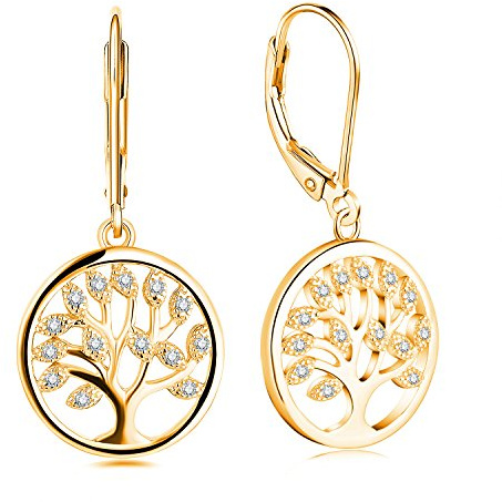 JO WISDOM Damörhängen, 925 sterling silver släktträd av liv droppe & dinglande örhängen, Kubisk zirkonia, Kubisk zirkonia