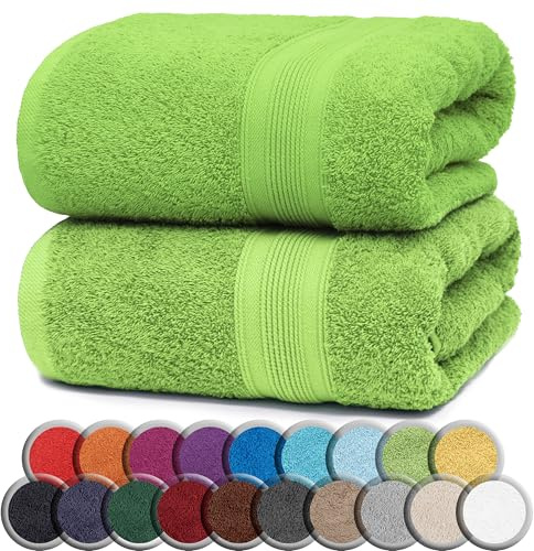 NatureMark Serviettes de Sauna Lot de 2-100% Coton, Douces et Absorbantes, Lavables en Machine - 80x200 cm - Vert Pomme