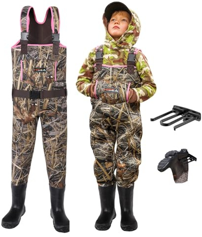 HISEA Kids Chest Waders for Toddler & Children, Youth Neoprene Waterproof Hunting Fishing Wader with Insulated Boots Boy Girl