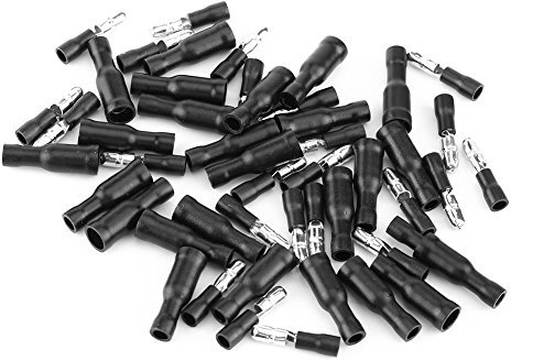 Bullet Terminal -50pcs Insulated Electrical Connector Female and Male Crimp Terminal for 0.5-1.5mm²(Black)