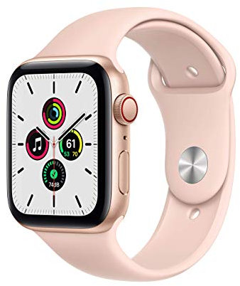 Apple Watch SE 2020 (GPS + Cellulaire, 44MM) Boîtier en Aluminium Or avec Bracelet Sport Sable Rose (Reconditionné)