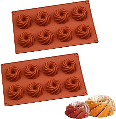 YOUYIKE Mini Ciambelle in Silicone,2 Pezzi Stampo per Dolci a Spirale,con Rivestimento Antiaderente,Stampi in Silicone per Cioccolato,per Ciambelle, Biscotti,Bigné,Cubi di Ghiaccio,Muffin