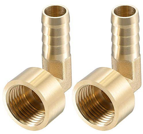 sourcing map Brass Hose Barb Fitting Elbow, 12mm Barbed x G1/2 Female Pipe Connector Adapter for Water Fuel Air, Pack of 2