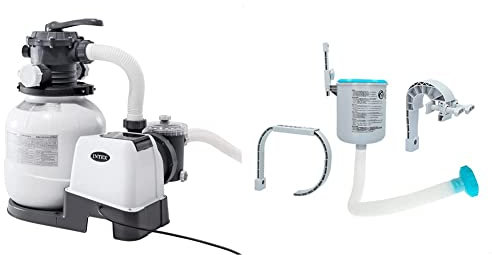 Intex 26646 Pompa a Sabbia - Flusso Acqua: 7.900 l/h, Flusso Sistema: 6.000 l/h & 28000 Deluxe Skimmer per Pompe Filtro da 3.028 l/h, Grigio/Blu, 20.96 x 33.02 x 24.13 cm