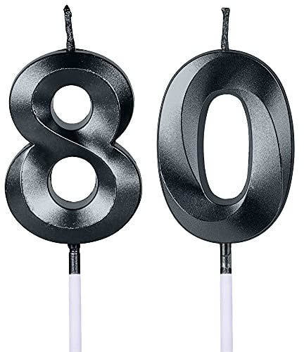 Schwarze Geburtstagskerzen zum 80. Geburtstag, Zahl 80 8, Glitzerkerze, Tortenaufsatz für Party, Jahrestag, Hochzeit, Feier, Dekoration
