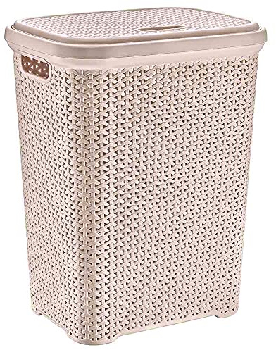 Rattan Design Plastic Laundry Hamper Storage Basket 55L With Lid (Bagie)