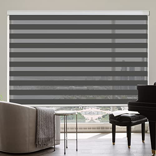 ZOKSUN Cordless Zebra Blinds for Windows, 24 W x 72 H Living Room Zebra Roller Shades Blinds for Windows, Sheer or Privacy Light Control, Day and Night Window Shades for Home, Office, Grey