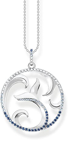 THOMAS SABO Kette Schwanzflosse und Welle mit blauen Steinen 925 Sterlingsilber, Geschwärzt