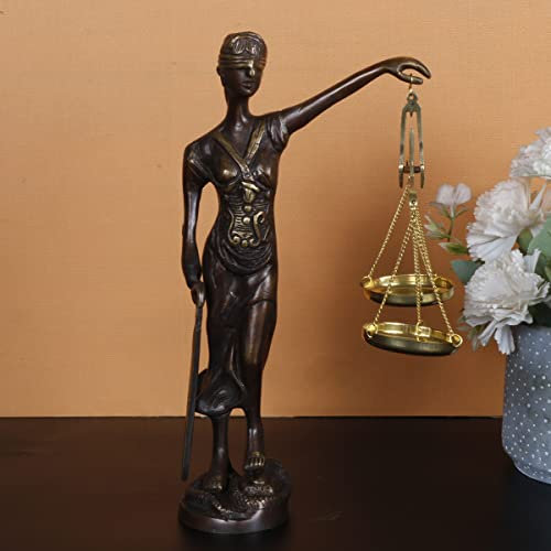 Artvarko Messing Andha Kanoon Statue Blind gefaltete Justice Lady Murti Skulptur Augenverbunden Bronze-Finish Figur Antik Handwerk Insaf Ka Tarazu Schaustück Murti Büro Heimdekoration (24,1 cm Kupfer)