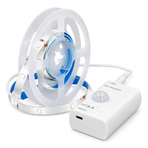 Jandei - Striscia Luminosa LED 1 Metro, Sensore di Movimento, Ricaricabile USB, Fissaggio Facile con Magnete e Autoadesiva, Senza Spina. Luce Notturna Armadio, Cassetto, Corridoio, Scala (Luce Fredda)