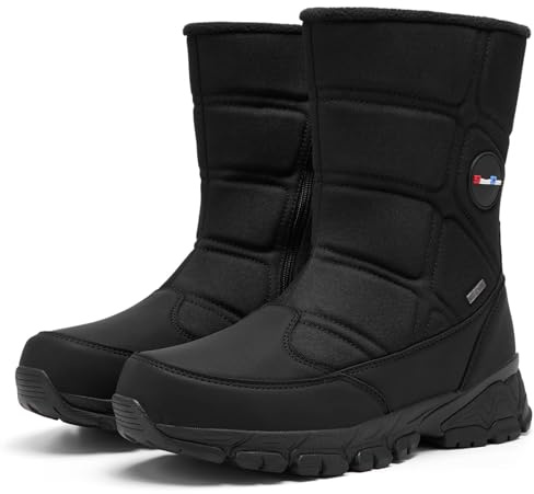 SILENTCARE Men's Winter Waterproof Snow Boots Warm Slip On Mid-Calf Booties Lightweight Outdoor Athletic Shoes Black 11 US