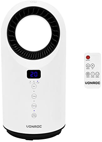 VONROC energiesparender Heizlüfter, Heizstrahler elektrisch - Ideal als Elektro-Heizung für Bad & Schlafzimmer Baby - Schwenkbar, 2 Stufen 1500W, Fernsteuerung, Timer, Überhitzungs-& Kippschutz