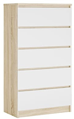 Byrå med 5 lådor, färg: Sonoma-ek/vit, A: 70 x 125 x 39 cm