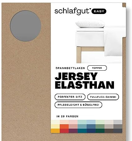 Schlafgut Easy Jersey Elasthan Topper Spannbettlaken 120x200 bis 130x220 Grey Mid, Spannbetttuch aus superweicher Baumwolle mit Elasthan