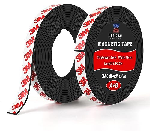Thaibear A+B Magnetic Tape, Magnetic Strips with 3M self adhesive Backing (2.2m +2.2m A and B Polarity), Magnet Tape Strip Roll Perfect for for Fly Screen, DIY, Art Projects, Fridge