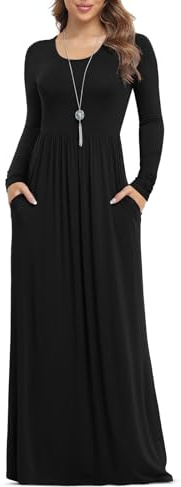Anelune Black Maxi Dress for Women, Plus Size Long Sleeve Long Dress, L