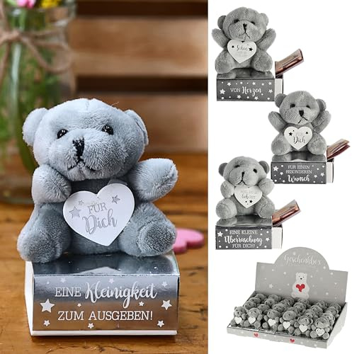Cepewa Geschenkbox Teddybär 24 Stück | Display 6x9cm Karton Plüsch | Verpackungsbox für Geldgeschenk mit Kuschelbär
