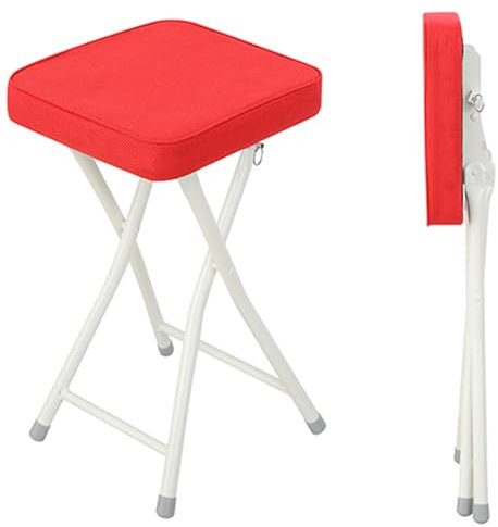 Pealihuy Robuster, quadratischer, gepolsterter Barhocker, tragbarer, klappbarer Frühstücksbarhocker mit Metallrahmen, rückenfreier, klappbarer hoher Barhocker für drinnen und draußen, Küche (rot)