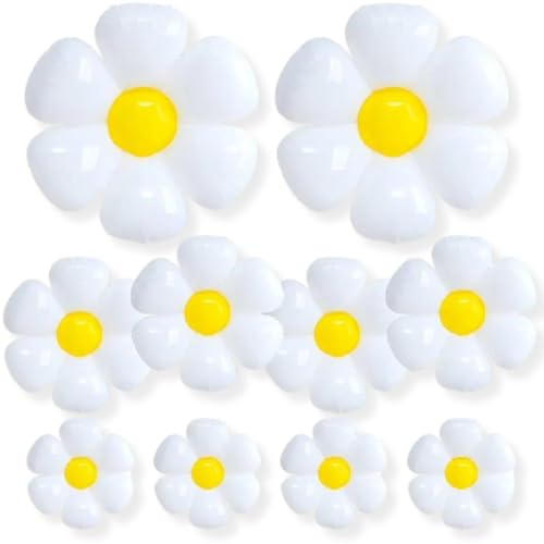 DIWULI Blumen Ballon-Set Groß 10 Stück • Luftballons Geburtstagsdeko Geburtstagsballons Party-Deko • Kinder-Geburtstag Junge Mädchen Dekoration • Folien-Ballons Folien-Luftballons Margeriten