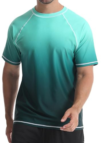 Danfiki Herrars badtopp utslag väst vattensport utslag skydd simskjortor solskydd surfing t-shirt löpning sport topp snabbtorkande kortärmad, Grön toning, XXL