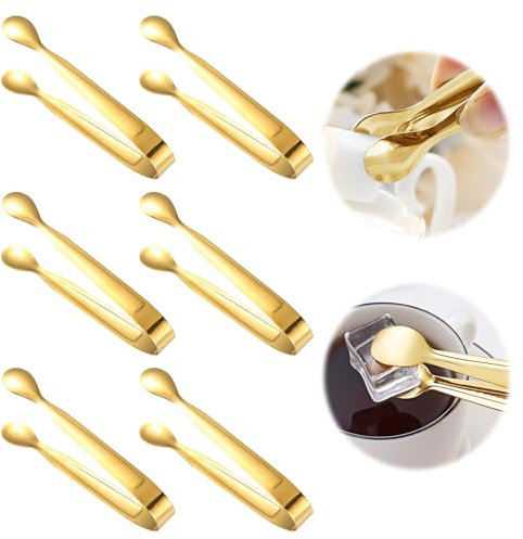 6 Stück Gold Eiszange Set, 11x1.6 cm Candybar Zange, Edelstahl Süßigkeiten Zange, für Hochzeit Party Bar Büfett Grill Picknick Salatzange Gebäckzange Servierzange Küchenzange Zuckerzange