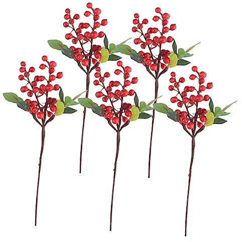 FUNOMOCYA 5stücke Künstliche Weihnachtsbeeren Lifelike Holly Berry Zweige Für Winterdeko Basteln Und Weihnachtsbaum Dekoration Große Rote Beeren Für Festliche Arrangements