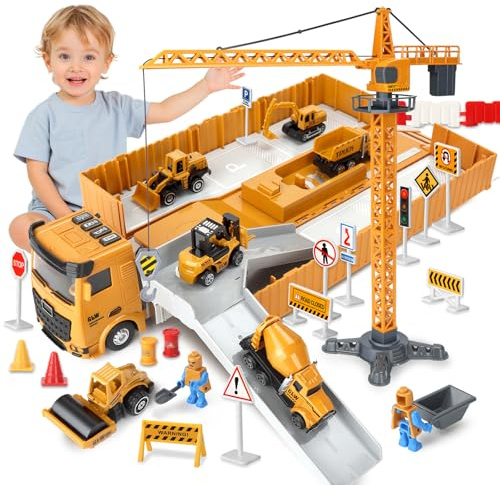 UCAMP Construcción Camión Vehículos,Vehículos de Construcción,Vehículos Construcción Grandes,Transportador de Coches Juguetes Niños,Camiones Grandes de Juguete para Niños 3 4 5 6 7 8+ Años